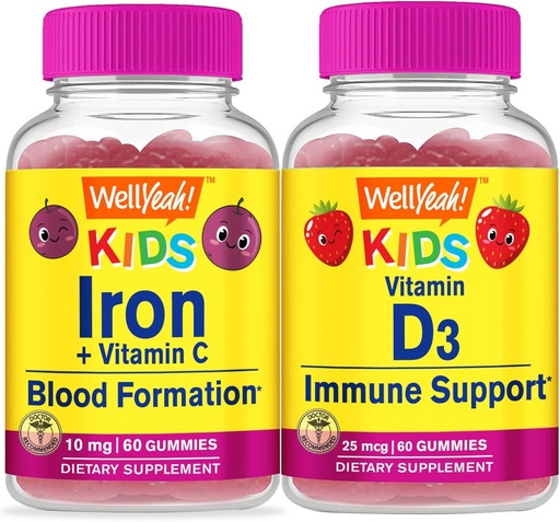 [BRSROEA7CF4BAGQY] WellYeah Iron + Vitamin C Kids + Vitamin D3 Kids, Gummies Bundle - Great Tasting, Vitamin Supplement, Gluten Free, GMO Free, Chewable Gummy