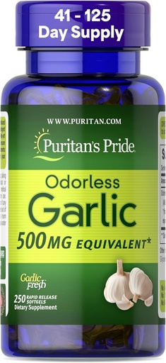 [BRSWGYAHOV4B4CA4] 清教徒的"荣耀精华"(Primium Odorless Garlic Fresh 500mg),传统餐饮补充品,用于心脏健康和有抗氧化物属性的循环支持,250快速释放软胶