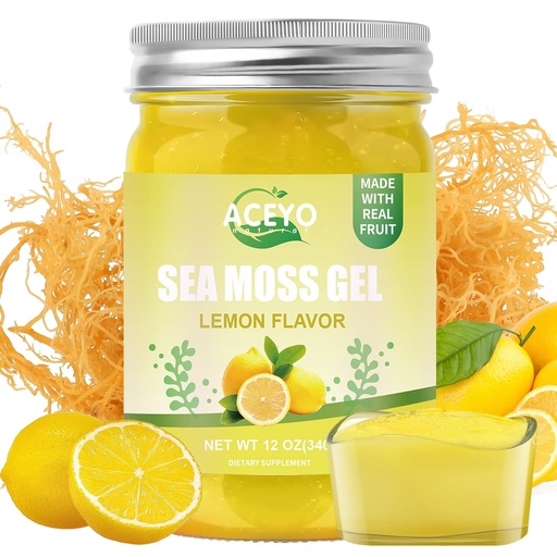 [BRSROZT7OIMRMD3F] ACEYO (12 OZ) Irish Sea Moss Gel Organic Raw Vegan Lemon Flavor 102 Vitamins and Minerals Wild Harvested Non-GMO Immune Defense Booster Thyroid Digestive Support