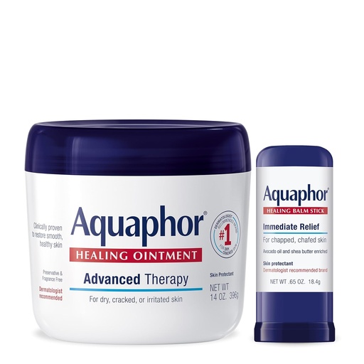 [BRSRAYADAV5BECTD] Aquaphor Advanced Therapy Healing Ointment Skin Protectant (14 Oz) + Healing Balm Stick with Avocado Oil and Shea Butter (0.65 Oz)