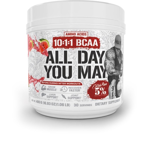 [BRSW22YHCQJWCAYU] 5% Nutrition Rich Piana AllDayYouMay BCAA Powder | Premium Intra & Post Workout Amino Acids, EAA, Electrolytes | Hydration, Endurance, Recovery | Vegan & Keto | 16.9 oz, 30 Srvgs (Watermelon)
