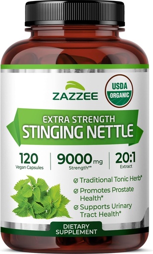 [BRSROELRC4AW2DT7] Zazzee USDA Organic Stinging Nettle 20:1 Özü, 9000 mg Strength, 120 Vegan Capsules, 4 ay təchizatçı, Təchizat edilmiş, Standartlaşdırılmış 20X özü, Sertifikatlaşdırılmış, 100% Vegetarian, All-Natural, Non-GMOMO