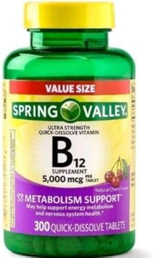 [BRSWGCAQPMCRMGQV] Spring Valley B12 5000mcg 300ct Metabolism Support