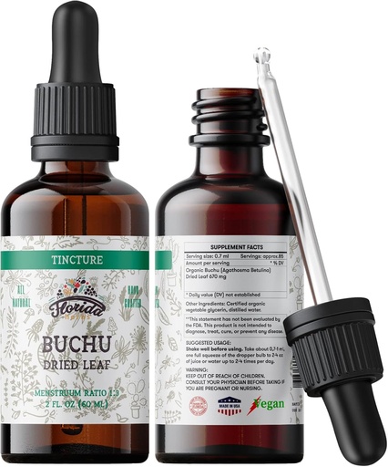[BRSWGFAEOZYWK2TK] Buchu Tincture, Organic Buchu Extract (Agathosma Betulina) Dried Leaf Health Supplement, Non-GMO in Cold-Pressed Organic Vegetable Glycerin 2 oz, 670 mg