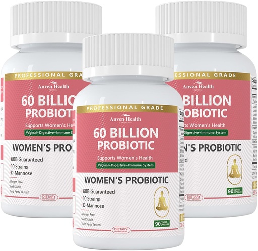 [BRSRAEABBEDWMD3F] Probiotik dan Prepotik untuk Kesehatan PH PH & Digetical - 60 Milyar Vaginal Probiotic dengan Cranberry & D-Mannose untuk Gut, Urinary, Immune Health, Vegan & Non-GMO 124; 270 Capsules