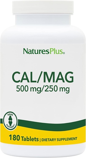 [BRSWIYTYCUOGGHY3] NaturesPlus Cal/Mag - 180 Vegetarian Tablets - 500 mg Calcium, 250 mg Magnesium - Supports Energy Production & Overall Well-Being - 180 Servings