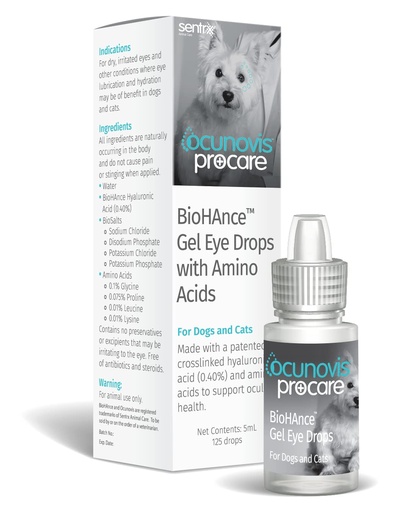 [BRSW2AYCOV7BUA3G] Sentrx - Ocunovis ProCare Gel Eye Drops for Dogs and Cats, Hydrating Cat and Dog Eye Drops with Hyaluronic Acid, Lysine, and Amino Acids, Preservative-Free and Antibiotic-Free, 5 ml