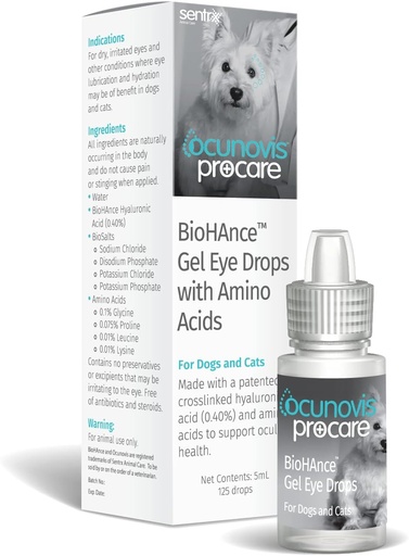[BRSW2AYCOV7BUA3G] Sentrx - Ocunovis ProCare Gel Eye Köpekler ve Kediler için damlalar, Hydrating Cat and Dog Eye Drops with Hyaluronic Acid, Lysine, and Amino Acids, Preservative-Free and Antibiyotik-Free, 5 ml