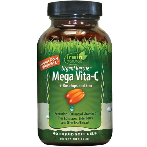 [BRSRMCA6AAOQM2T2] Irwin Naturals Urgent Rescue Mega Vita-C - 60 Liquid Softgels - 1,000 mg of Vitamin C - Immune Support Supplement with Rosehips and Zinc