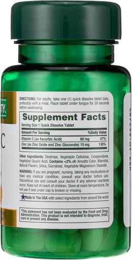 [BRSRAY35DIFAI3LJ] Nature's Bounty, Vitamin C + Zinc, Supports Immune Health, Vitamin Supplement, 60 mg, 60 Tablets (Pack of 2)