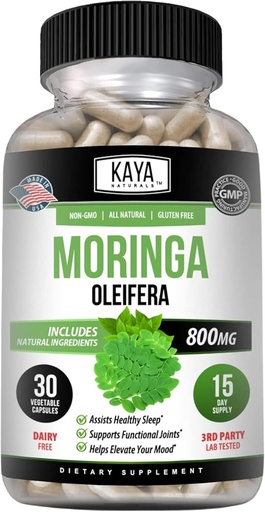 [BRSROAIHPMPGKG3G] Kaya Naturals Moringa Leaf Extract - Komplet grønne superfood supplement - Pure Miracle Tree Moringa - Boost Energy naturligt - Nutrient Dense Vitaminer til voksne - 30 Veggie Count