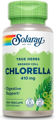 [BRSWIYTYCUPWGHA3] SOLARAY Broken Cell Chlorella 410 mg | Nutrient-Rich Superfood w/Naturally Occurring Protein, Vitamins, Minerals, Chlorophyll | Non-GMO | 100 VegCaps