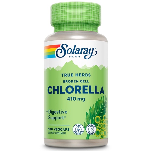 [BRSWIYTYCUPWGHA3] SOLARAY Broken Cell Chlorella 410 mg | Nutrient-Rich Superfood w/Naturally Occurring Protein, Vitamins, Minerals, Chlorophyll | Non-GMO | 100 VegCaps