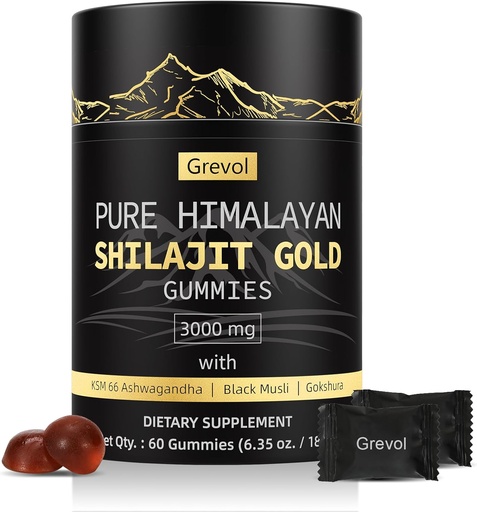 [BRSRAHAPAAFAA232] Himalayan Shilajit Gummies: Gold Grade Shilajit Riched with Ashwagandha Fulvic Acid & 85+ Trace Minerals - No Added Sugar - Individually Wrapped - for Men & Women - 60 Gummy