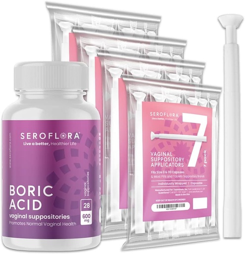 [BRSWGAITOBYBEE3B] Seroflora Boric Acid Vaginal Suppositories 600 mg + Suppository Applicators Bundle - Vaginal Health pH Balance for Women - Helps Control Vaginal Odor (28ct)