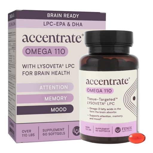 [BRSRAAIKAEBGYCDH] Omega 110 w/LYSOVETA LPC | EPA & DHA Supplements for Brain & Retina Health | Focus, Attention, Memory, Mood & Vision | 6X Higher Absorption Than Fish Oil | High Potency Omega-3 LPC-DHA