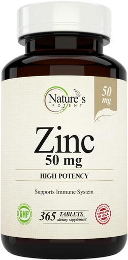 [BRSW2YIKAR5AGCD5] Nature 's PowerZinc 50 mg, Suplemen Dukungan Imune - Potensi Tinggi untuk Kesehatan Immune & Antioksidant - Dibuat di AS dari Oxide Natural Zinc - 365 Tablets (Tambahan 1 Tahun)