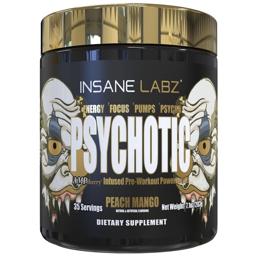 [BRSRAEIKBBYAG3LH] Insane Labz Psychotic Gold, High Stimulant Pre Workout Powder, Extreme Lasting Energy, Pumps and Endurance with Beta Alanine, DMAE Bitartrate, NO Booster (35 Servings, Peach Mango)