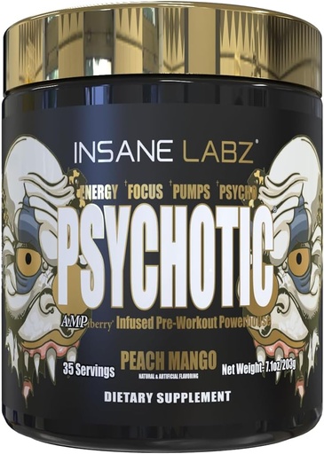 [BRSRAEIKBBYAG3LH] Psicotic d'home Insenz Gold, High Stimulant Pre- Workout Powder, Alta energia de Lasting, Bombes i Endança amb Beta Alanine, DMAE Bitrund, NO Booster (35 Servings, Poleach Mango)