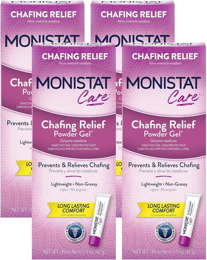 [BRSWG2QBBN6GEEL3] Monistat Gel de Relief en Poudre de Relief, Protection Anti-Chafing Longue Durée pour Zone de Bikini, Cuisses et Lignes de Bra, 1.5 Oz, Pack de 4