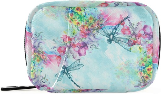 [BRSRMYLYBEJWC2TF] Акварель Dragonfly Flower Pill Організатор Case Blue Vintage Branch 7 День подорожі підвіконня коробка з блискавкою портативний Щотижневий вітамін ліки добавки тримач мішок