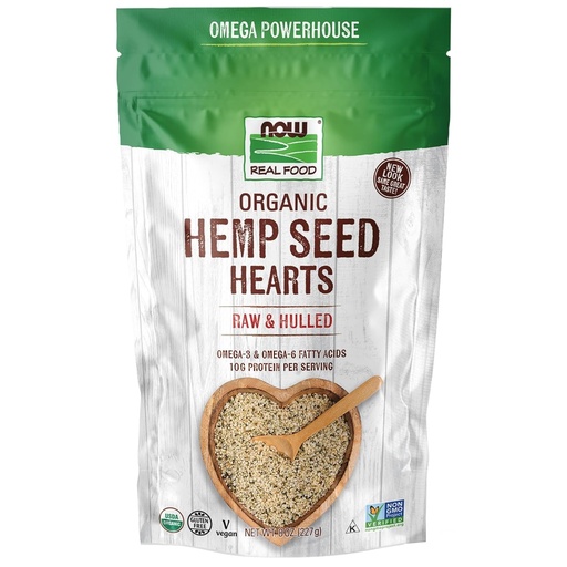 [BRSWIFDYOQIQ2EL6] NOW Foods, Organic Hemp Seed Hearts, High in Protein and Iron, with Omega-3 and Omega-6 Fatty Acids, Raw and Hulled, 8-Ounce (Packaging May Vary)