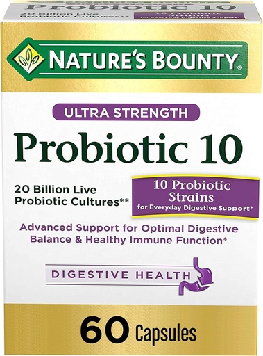 [BRSWIZL3AVYWYDT6] Probiotics by Nature's Bounty, Ultra Strength Probiotic 10, Immune Health & Digestive Balance, 60 Capsules