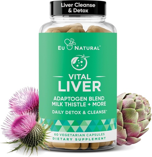 [BRSRMAAYCUFBYYD6] Vital Liver Cleanse Detox " Repair – 9-in-1 Liver Support Supplement – Milk Thistle, Artichoke Extract, Turmeric, Adaptogens – Optimal Liver Function and Digestive Health – 60 Vegetarian Soft Capsules