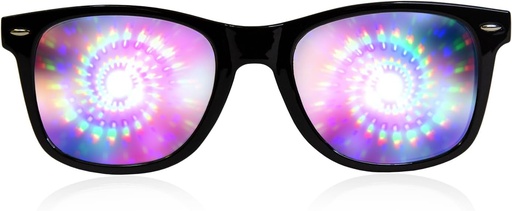 [BRSWIAATCMCQKCT6] GloFX Black Frame Spiral Diffraction Glasses – Laser Etched for Hypnotic Spiral Light Effects, Flexible & Durable for Raves & Festivals