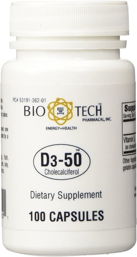 [BRSWIAQBOZ4QGFTO] D3-50 50.000iu - Bio-Tech Pharmacal - 100 cápsulas - Pack de 2