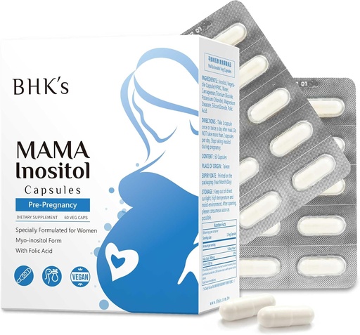 [BRSROBQ5OEBBMDTZ] Suplemento de fertilidade pré-gestacional da BHK, equilíbrio hormonal e suporte saudável da função ovariana para mulheres, ciclos regulares com inositol, 60 cápsulas