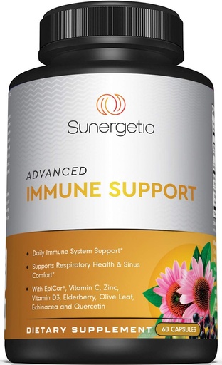 [BRSWYEA2CUPAMCA2] Premium Immune Support Supplement – Daily Immune Supplement for Respiratory, Sinus & Gut Health - with Epicor, D3, Vitamin C, Zinc, Elderberry, Olive Leaf Extract & Quercetin- 60 Immune Capsules