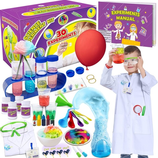 [BRSWYBT3O4CGEA3V] UNGLINGA 30 Experiments Science Kit for Kids with Lab Coat, Chemistry Set STEM Toys Birthday Gifts for Boys Girls, Scientist Costume Role Play Tools Educational Learning Set