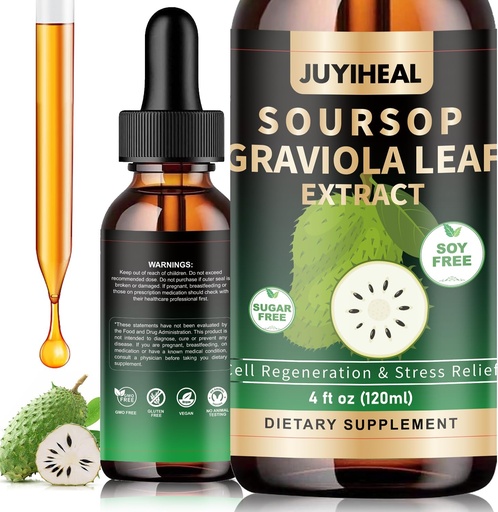 [BRSRAYYCBMFWE2TP] 4 Fl Oz Soursop Graviola Liquid Drop per il supporto cellulare, Boost immunitario, Soursop Bitters Liquid, Soursop Leaves, Soursop Multivitamin Drops, Herbal Goodness, Sugar/Gluten Free, Natural Flavor