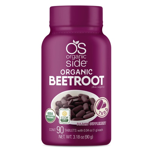 [BRSRM2QPO4MWO2AY] OS Organic Side | Beetroot Tablets | 100% Pure Organic | Boost Circulation & Energy | USDA Certified | Non-GMO, Plant-Based | 90 Tablets | for Heart Health & Wellness