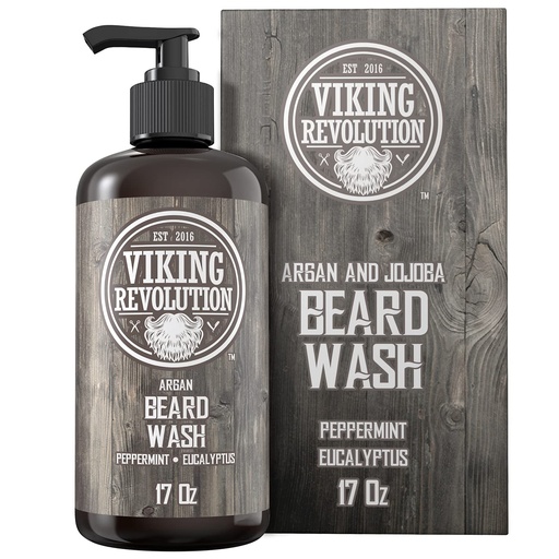 [BRSWGGAEAQOWOEY4] Beard Wash Shampoo w/Argan & Jojoba Oils - Softens & Strengthenings - Natural Peppermint and Eucalyptus Scent - Beard Shampoo w/Beard Oil (17 oz Shampoo)