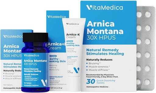 [BRSWYEAZBF6QAG32] VitaMedica | Arnica & Vitamin K Cream + Arnica Montana 30X (Bottle & F) Sche | Bruising, Swelling, Inflammation & Pain Relief | Softens, Calms, Moisturizes, & Restores Bruized Skin
