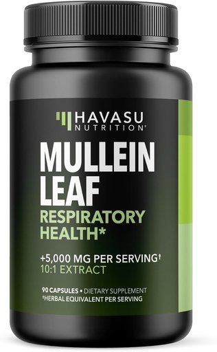 [BRSRA2Y6CUIA2CD3] Mullein Leaf Kapsler for pustende helse - 5000 mg Ekstrakt 10:1 for lungestøtte og immunfunksjon - 90 greve - Vegan, ikke-GMO Kapsler - Herbal Supplement for daglig helse - 3 måneders forsyning