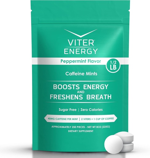 [BRSWGFT7C55BYD3U] Viter Energy Caffeinated Mints 40mg Caffeine, B Vitamins, Sugar Free. (Peppermint, 8oz, Bulk Bag)