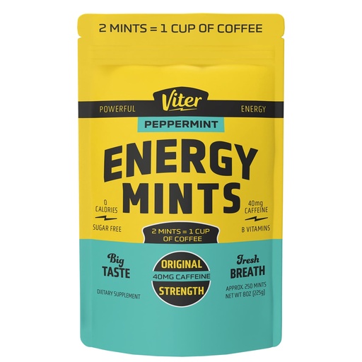 [BRSWGFT7C55BYD3U] Viter Energy Caffeinated Mints 40mg Caffeine, B Vitamins, Sugar Free. (Peppermint, 8oz, Bulk Bag)