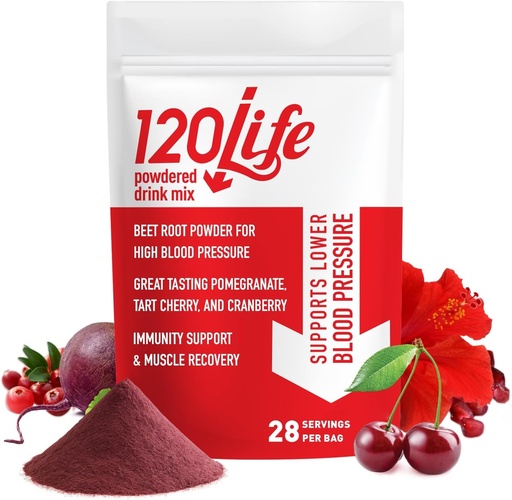 [BRSRO2YCDINWGDYZ] 120LIFE Blood Pressure Support, Natural Beet Root Powder Drink Mix with Pomegranate Powder, Cranberry Supplement, Tart Cherry, Hibiscus, and Magnesium (28 Servings) - Gluten-Free, Vegan