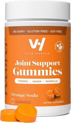 [BRSROEIEAEIBQETX] VitaHustle Turmeric Ginger Gummies, Muscle Recovery, Low Sugar, Vegan, Gluten Free, Non GMO, Orange Flavor, 50 Count