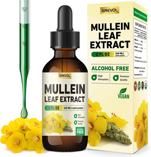 [BRSRAYIYBN7AGCDP] Mullein drops for Lungs supplement: Organic Mullein Leaf 30:1 Extract Tincture with Chlorophyll - Herbal supplement Support Lung Cleanse ' Respiratory Function - Non-GMO, Vegan - 2 Fl Oz
