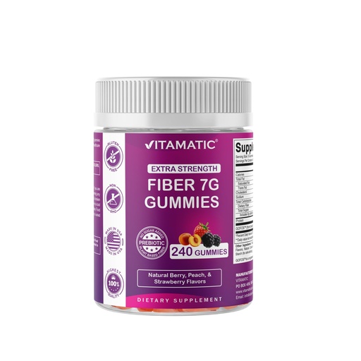 [BRSRAZAPC4MBMD3Z] Vitamatic Prebiotic Fiber Gummies for Adults, 7G Extra Strength, Zero Sugar Added, 240 Pectin Based Gummies, Digestive Health & Regularity Support