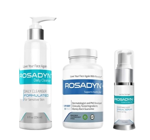 [BRSWY2YYOYJQMYAY] Rosadyn Rosacea Skin Care Products, Set of 3| Redness Relief Supplement, Cream Cleanser and Rejuvenating CoQ10 Face Serum
