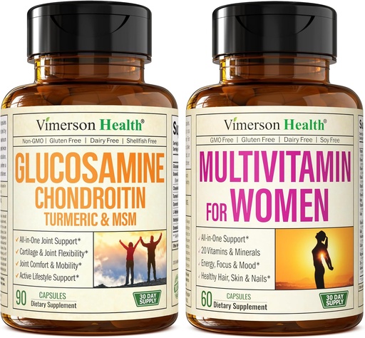 [BRSWYAADOQNQ423D] Glucosamine Chondroïtine Turmeric + Multivitamine pour les femmes 2-Bottle Supplément Bundle pour elle.