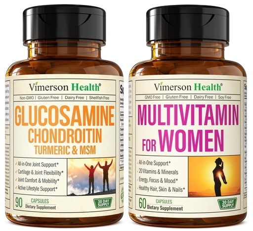 [BRSWYAADOQNQ423D] Glucosamine Chondroitin Turmeric + Multivitamin for Women 2-Bottle Supplement Bundle for Her. Healthy Immune Response, Joint Support, Antioxidant Properties