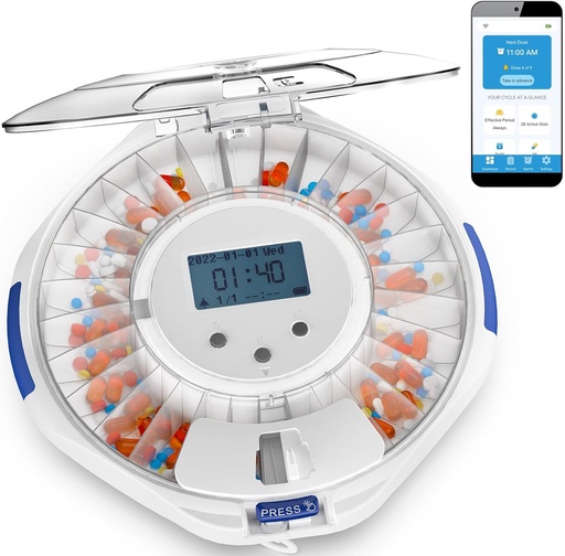 [BRSROHQFDJ5Q4DLX] Adamson TimelyMed Smart Pill Dispenser - WiFi App Monitoring - 28 napos orvosi adagoló idősek és Alzheimer 's Care - Automatikus zárkulcs - Új verzió