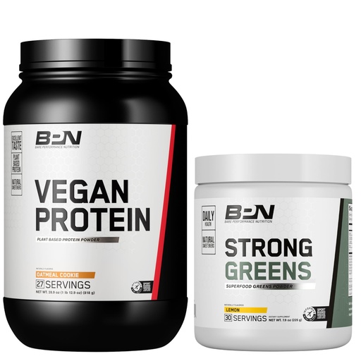 [BRSRAZQPAEMRECYY] BARE PERFORMANCE NUTRITION BPN Vegan Oatmeal Cookie Protein + Strong Greens Lemon Bundle