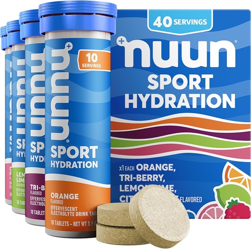 [BRSWK2YOCZ6R2FL4] Nuun Sport Electrolyte Tablets z magnezu, Wapń, Potas, Chlorek i Sód, Gluten Free & Wegan, Mieszane aromaty, 4 Pack (40 Służenie ogółem)